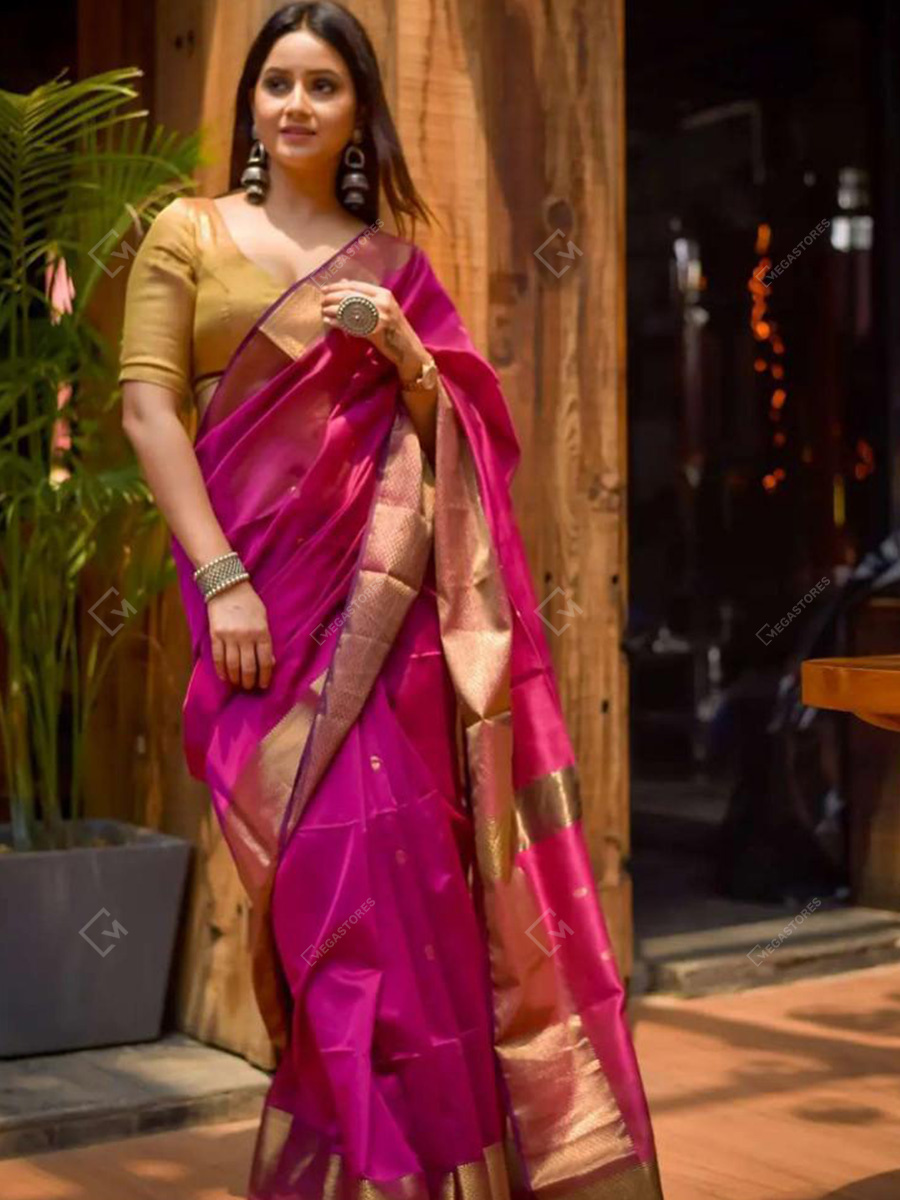 Maheshwari Butti Dark Pink Cotton Silk Saree