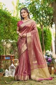 Mocca Maroon Tissue Woven Saree